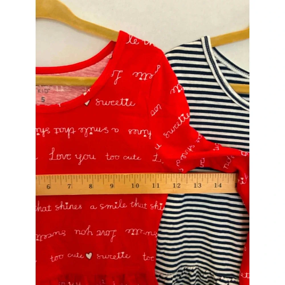 Carter's Kid 2-Pack Long Sleeve Dresses Girls Size 5 Red Hearts Navy Stripe NEW